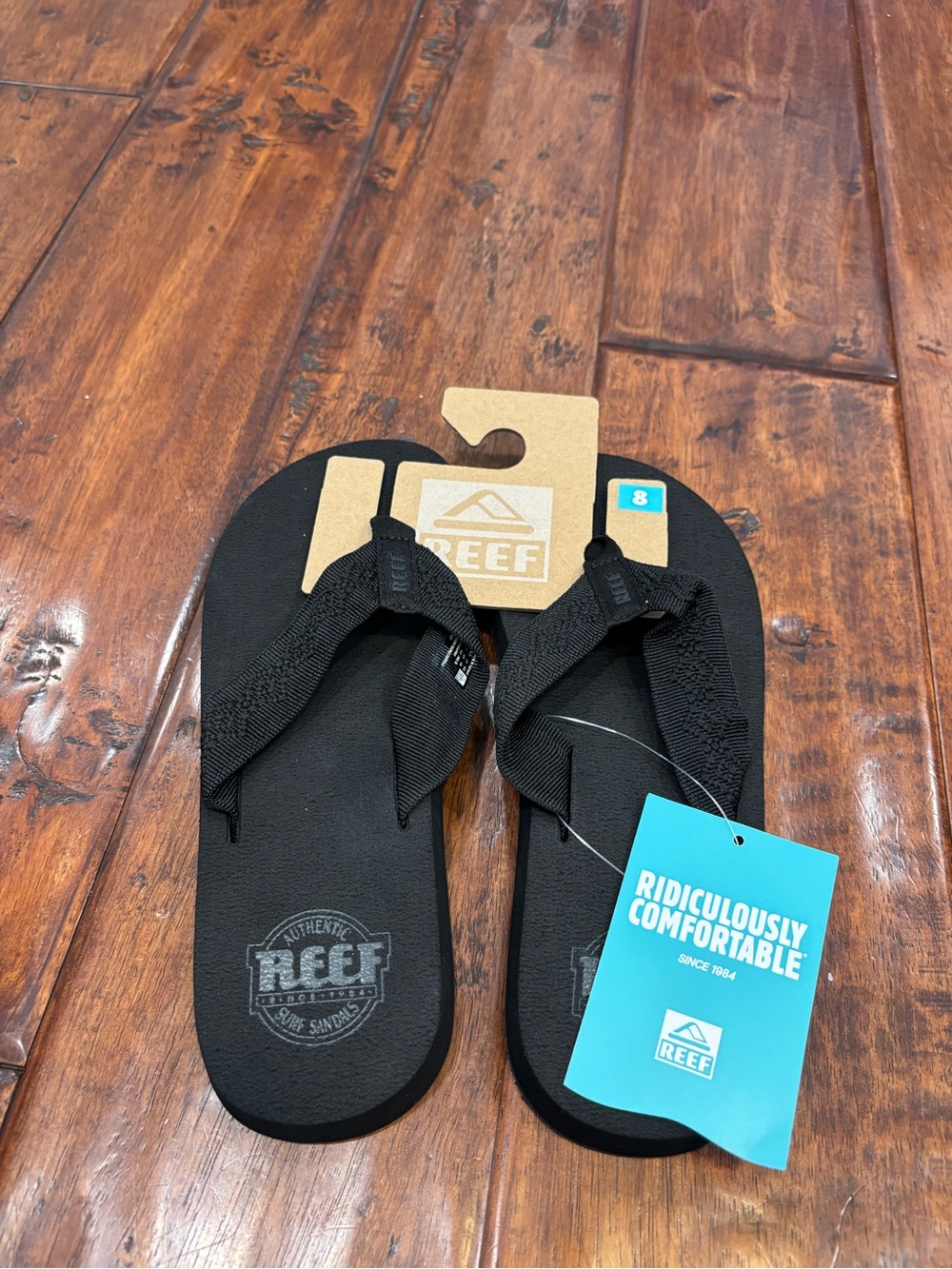NWT REEF Sandy Women’s Water-Friendly Flip Flops Black/Black Size 8
